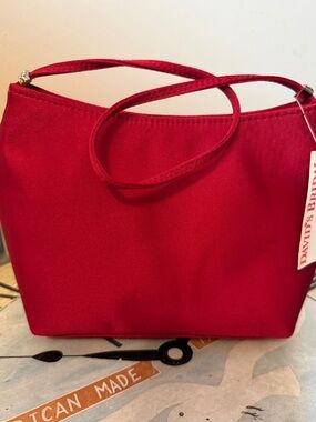 David's Bridal candy apple red Satin evening Bag